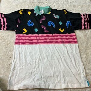 Vintage Reebok Golf Polo Shirt Large Retro Geometric New ! Colorful Teal Pink